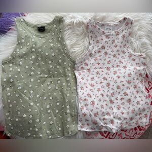 Girls' Floral Ribbed Tank Tops - Sage Green & White (2-Pack) Art Class - size L